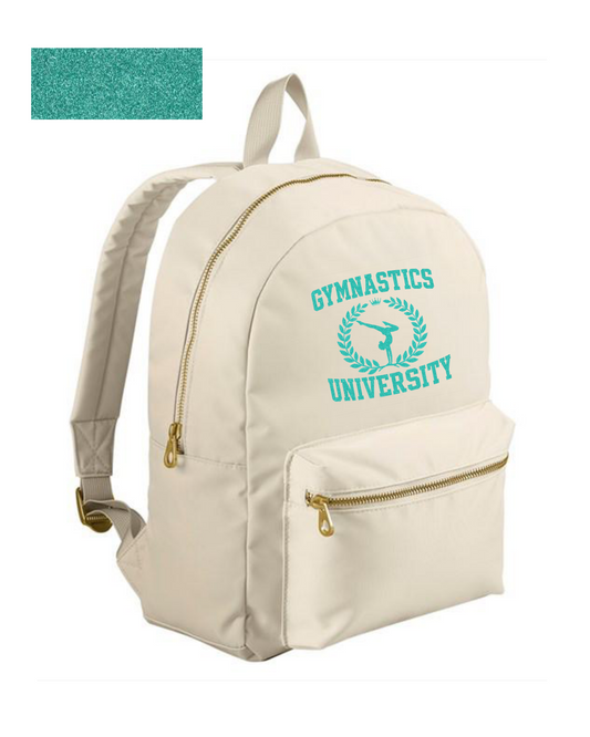 Cream backpack with glitter text